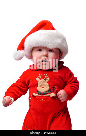 Bambino vestito in santa tuta di natale Foto Stock