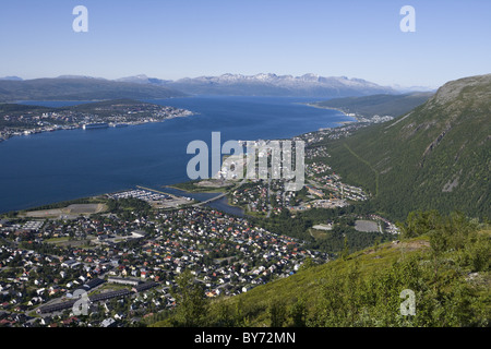 Vista dal Monte Storsteinen, Tromso, Troms, Norvegia, Europa Foto Stock