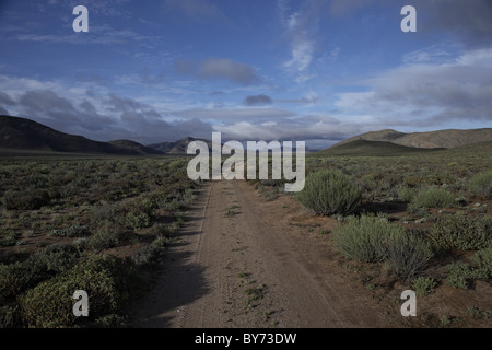 Strada di terra nel verde paesaggio veld, Fishriver Canyon Park, Namibia, Africa Foto Stock
