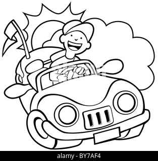 Raggruppate il cloud, sun e convertibile dell uomo alla guida della sua auto in una giornata di sole. Foto Stock