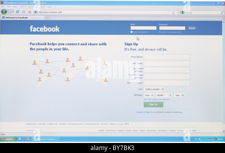 La schermata di home page di Facebook.com sito di social networking Foto Stock
