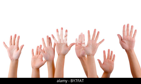 Tutte le persone alzare le mani Foto Stock