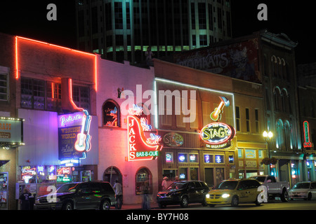 Tennessee Nashville,Music City USA,Downtown,Lower Broadway,strip,neon light,sign,honky tonk,ristorante ristoranti ristorazione cafe cafe',The Stage,Ro Foto Stock