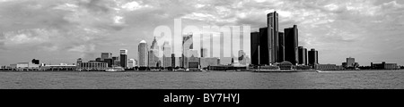 B/W immagine panoramica della città di Detroit Michigan. Foto Stock