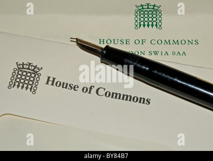 House of Commons stationery, carta intestata e busta. Foto Stock