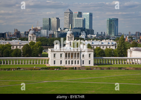 In Canarie Wharfe & Central London da Greenwich Park Foto Stock