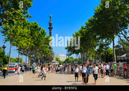 Monument a Colom nella parte finale a sud di La Rambla, Barcelona, Spagna. Foto Stock