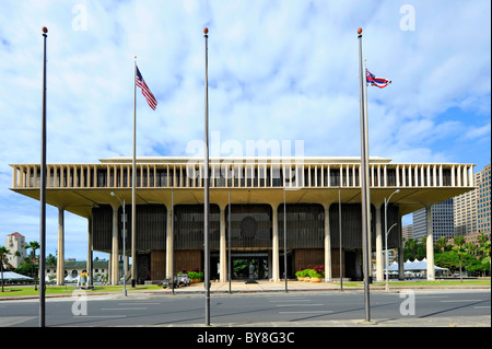 Hawaii State Capitol Building downtown Honolulu Oahu Island Pacific Ocean Foto Stock