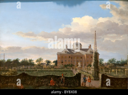 Huis ten Bosch, vista sul giardino facciata, datata ca. 1668, di Jan van der Heyden Foto Stock