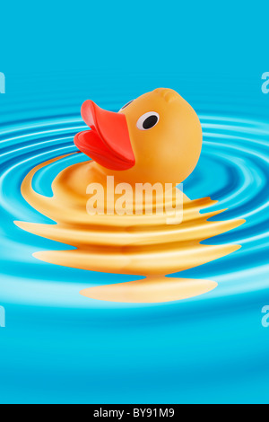 Rubber Duck lottando per nuotare Foto Stock