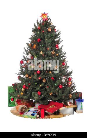 Albero di Natale con decorazioni Foto Stock