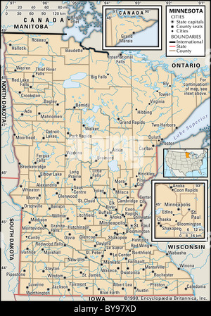 Mappa politico del Minnesota Foto Stock