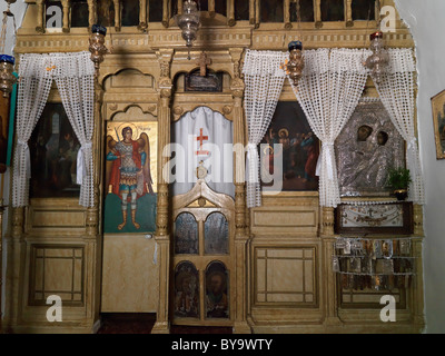 Grecia Samos Monastero di Panayia Spiliani Iconostatis Foto Stock