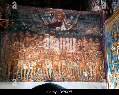 Chora Patmos Grecia San Giovanni il Teologo monastero affresco dei 40 martiri di Sebaste Foto Stock