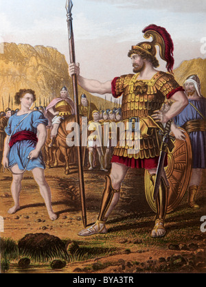 Storie bibliche Illustrazione di David e Goliath Antico Testamento e Nevi'im Foto Stock