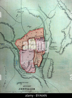 Mappa di antica Gerusalemme nella vecchia Bibbia Foto Stock