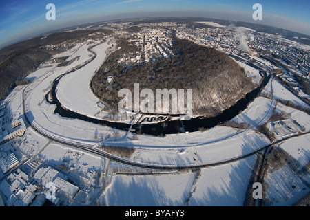 Vista aerea, ansa del fiume Ruhr, Arnsberg, Sauerland area, Renania settentrionale-Vestfalia, Germania, Europa Foto Stock