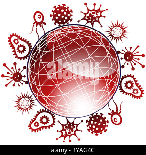 Immagine che mostra il virus che si verificano attraverso un globo 3D. Foto Stock
