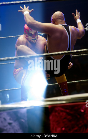 Luchador (wrestler messicano) durante una mostra di Lucha Libre di Bruxelles il "Cirque Royal' Foto Stock