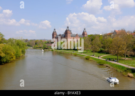 Schloss castello di Johannesburg, fiume principale, Aschaffenburg, Baviera, Germania, Europa Foto Stock