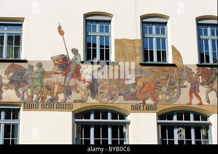 Treno medievale di pullman con merci provenienti da Norimberga, Rathausplatz square, Norimberga, Media Franconia, Baviera, Germania, Europa Foto Stock