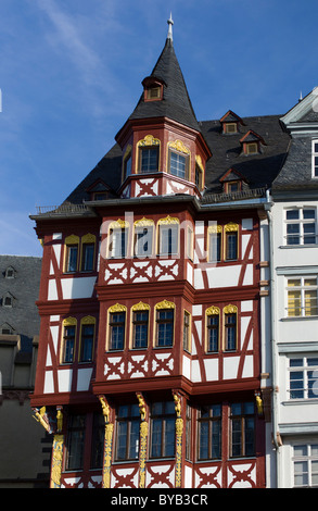 Haus Grosser Engel building, la storica casa in legno e muratura, Ostzeile, Roemerberg, Francoforte Hesse, Germania, Europa Foto Stock