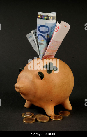 Salvadanaio con le banconote in euro Foto Stock