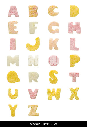 Studio di lettere a-Z dell'alfabeto della caramella, sul backgound bianco Foto Stock