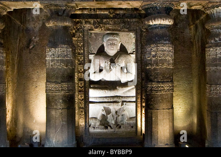 Numero di cave 20, grotte di Ajanta, India Foto Stock