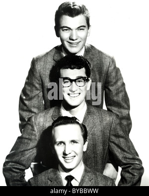 BUDDY HOLLY e i grilli- Noi gruppo pop dall'alto: Jerry Allison e Buddy Holly e Joe Mauldin Foto Stock
