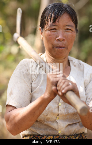 La Birmania,Birmania,Myanmar, 20100223, la donna con un ax Foto Stock