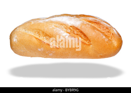 Foto di un bianco bloomer pagnotta di pane, isolata su uno sfondo bianco con ombra flottante. Foto Stock