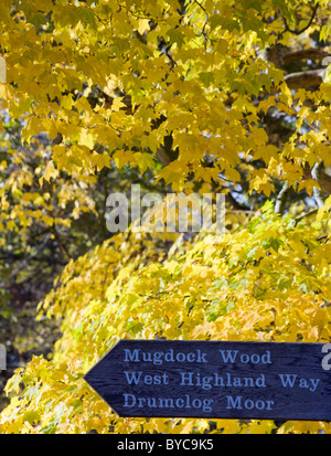 WEST HIGHLAND WAY SEGNO NEL PARCO MUGDOCK MILNGAVIE vicino a GLASGOW Scozia Scotland Foto Stock