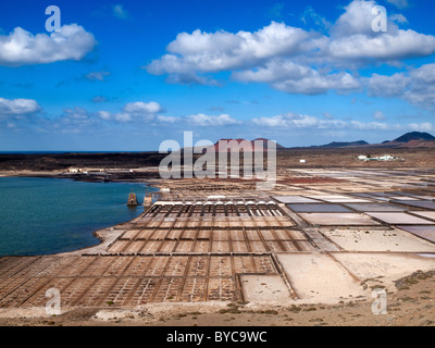 Tradizionali Sale di mare lavora presso la Laguna de Janubio Lanzarote isole Canarie Foto Stock