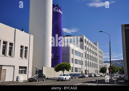 Il Cadbury World da Anzac Square Gardens, Dunedin, Regione di Otago, Isola del Sud, Nuova Zelanda Foto Stock