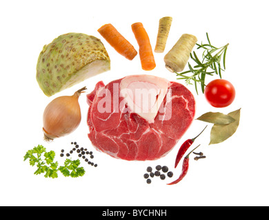 Carni bovine il disco di gamba per la minestra di Boullion cuocere la cottura di cibi raffinati ingredienti della cucina cucina fanno produrre farine di produzione soupplate Foto Stock