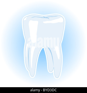 Illustrazione vettoriale di un dente sano isolato bianco su sfondo blu Foto Stock