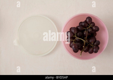 Uva nera in un contenitore Tupperware Foto Stock