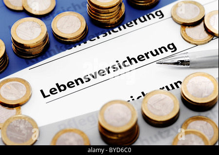 Lettering "Lebensversicherung', tedesco per "assicurazioni sulla vita", immagine simbolica Foto Stock