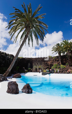 Piscina in grotta lavica, Jameos del Agua, costruita dall'artista Cesar Manrique, Lanzarote, Isole Canarie, Spagna, Europa Foto Stock