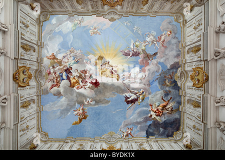Affreschi sul soffitto di Paul Troger sopra l'imperatore della scala in Ala Imperiale, Goettweig Abbey, Wachau, Mostviertel Foto Stock