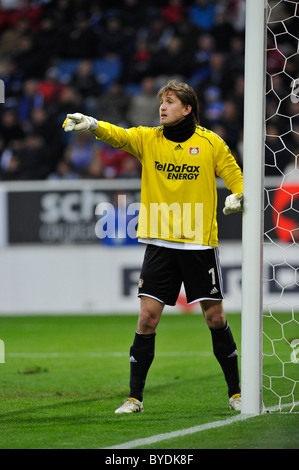 Il portiere Rene Adler, Bayer 04 Leverkusen football club, organizzare la difesa Foto Stock