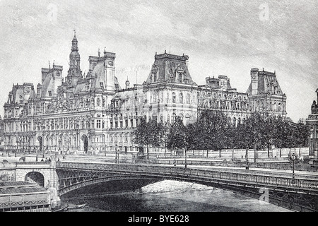 Town Hall, l'Hôtel de Ville, Parigi, Francia, libro storico illustrazione del XIX secolo, incisione in acciaio Foto Stock