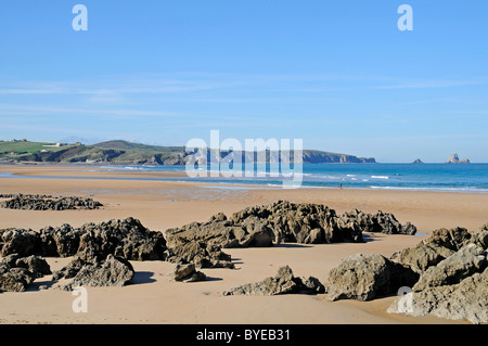 Playa de Valdearenas, Parque Natural de las Dunas, riserva naturale con dune di sabbia e una spiaggia, Liencres, Santander, Cantabria Foto Stock