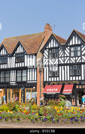 Casa in legno e muratura, coffee house, Bridge Street, Stratford-upon-Avon, Warwickshire, Inghilterra, Regno Unito, Europa Foto Stock