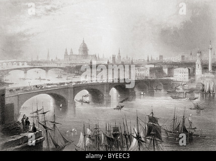 London Southwark e Blackfriars ponti sul fiume Tamigi, Londra, Inghilterra nel XIX secolo. Foto Stock
