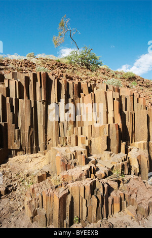 Il cosiddetto organo a canne, basaltico formazioni rocciose nei pressi di Twyfelfontein nel Damaraland. Foto Stock