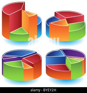 Immagine 3D isometrica dei grafici a torta. Foto Stock