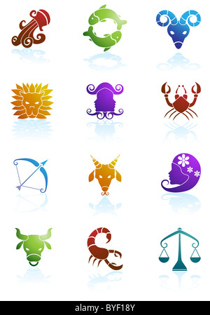 Un'immagine di 12 simboli dello zodiaco. Foto Stock