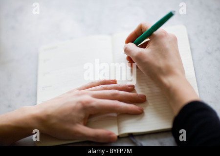 La donna la scrittura sul diario Foto Stock